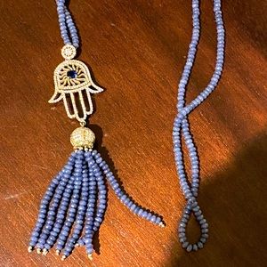 Lab created sapphire hamsa necklace